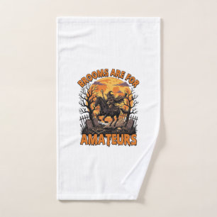 Brooms Are Amateurs Halloween Witch Horse Moon Gra Hand Towel