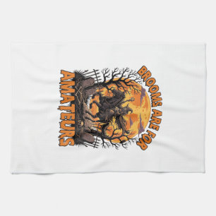 Brooms Are Amateurs Halloween Witch Horse Moon Gra Tea Towel