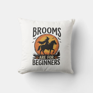 Brooms Are for Beginners Vintage Halloween Witch D Cushion
