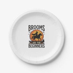 Brooms Are for Beginners Vintage Halloween Witch D Paper Plate