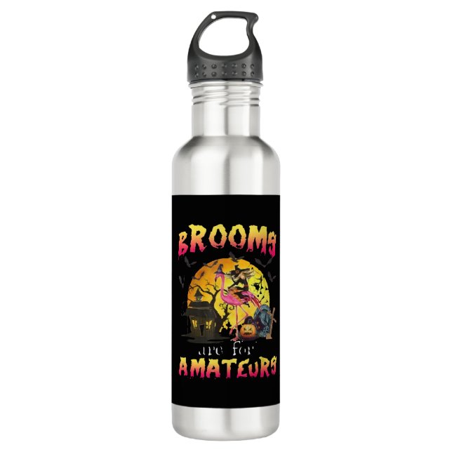 Brooms Are For Flamingo Halloween 710 Ml Water Bottle (Front)