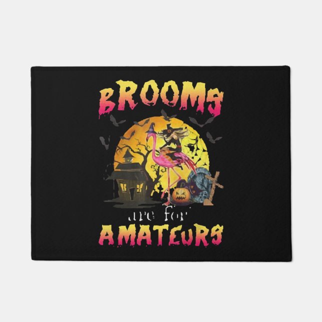 Brooms Are For Flamingo Halloween Doormat (Front)