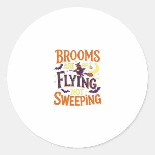 Brooms Flying Sweeping Halloween Witch Moon Bats Classic Round Sticker