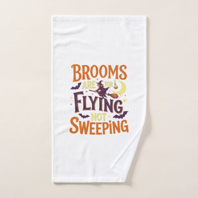 Brooms Flying Sweeping Halloween Witch Moon Bats Hand Towel (Hand Towel)