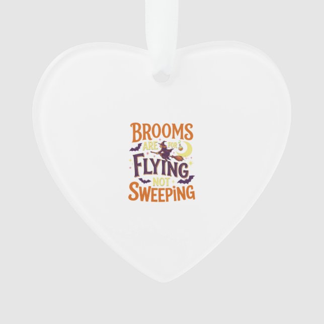 Brooms Flying Sweeping Halloween Witch Moon Bats Ornament (Front)