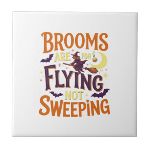 Brooms Flying Sweeping Halloween Witch Moon Bats Tile