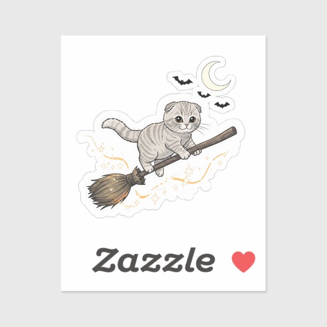 Broomstick Fold – Cute Scottish Fold Cat Halloween (Sheet)