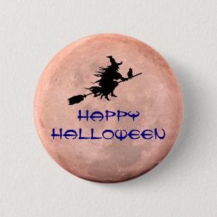 Broomstick Witchy Moon Witch Pin Button