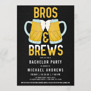 Bros and Brews Manly Beer Stein Bachelor Party Invitation