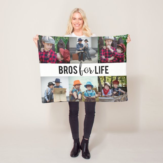 Bros for Life Brothers Photo Collage Typography Fleece Blanket (In Situ)
