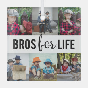 Bros for Life Brothers Photo Collage Typography Glass Tree Decoration