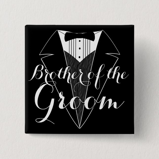 Brothe of the Groom Black Tux Wedding Party Button (Front)