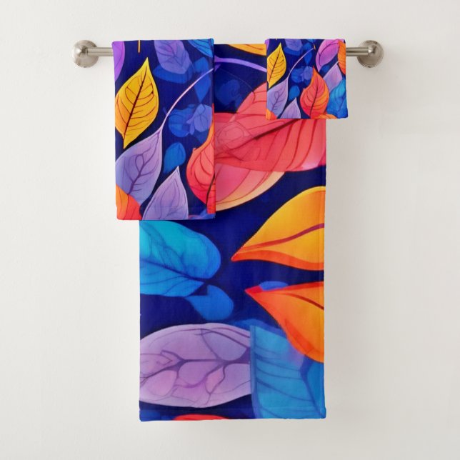 Brothel style: Vibrant Leaf Patterns Bath Towel Set (Insitu)
