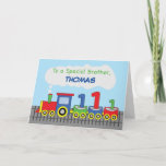 Brother 1st Birthday Colourful Train on Track Card<br><div class="desc">Your brother Thomas will be turning one soon and this is a great card to give and greet him a happy 1st birthday. But wait! This card has a customisable front so you can personalise this for any name. So whether it’s for Thomas or Jacob or Jason, this card will...</div>