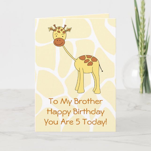 Brother, 5th Birthday. Cute Giraffe Cartoon. Card (Front)