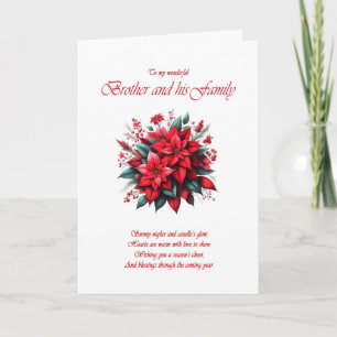 Brother and his Family Christmas Poinsettias Holiday Card