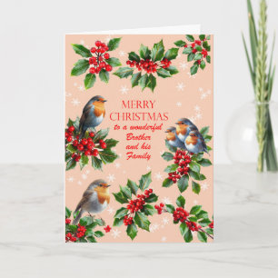Brother and his Family Robins and Holly Christmas Holiday Card