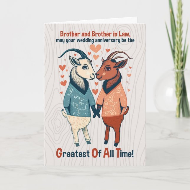 Brother and Husband Goats Gay Wedding Anniversary Card (Front)