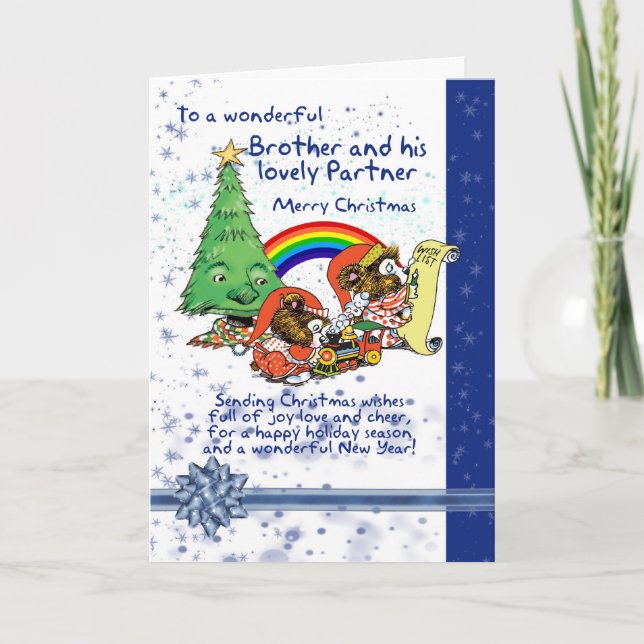 Brother And Partner Christmas Card With Elves - Ga (Front)