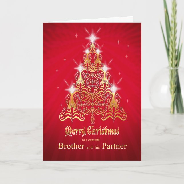 Brother and partner Christmas tree Christmas card (Front)