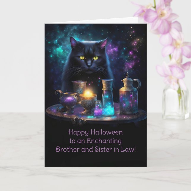 Brother and Sister in Law Halloween Cute Black Cat Card (Orchid)