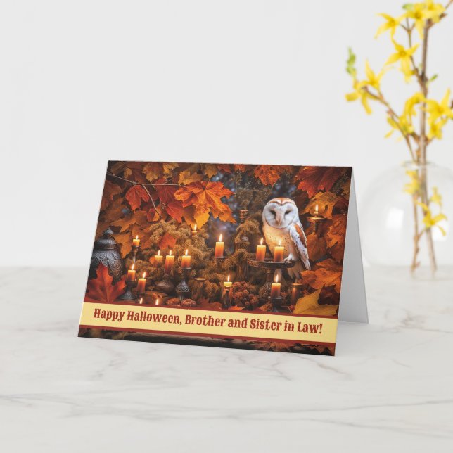 Brother and Sister in Law Happy Halloween Owl  Card (Yellow Flower)