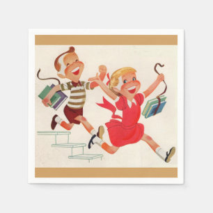 brother and sister on their way to school napkin