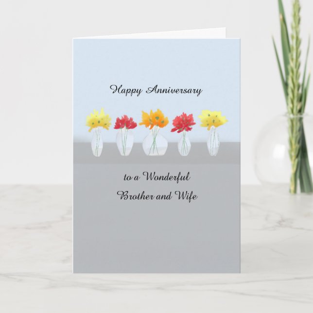 Brother and Wife Wedding Anniversary Flowers Card (Front)