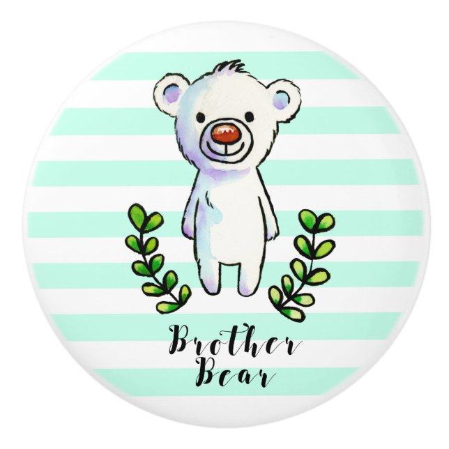 Brother Bear Ink and Watercolor Illustration Ceramic Knob (Front)