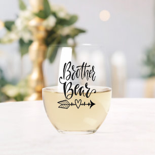 Brother Bear Tribal Calligraphy Personalised Stemless Wine Glass