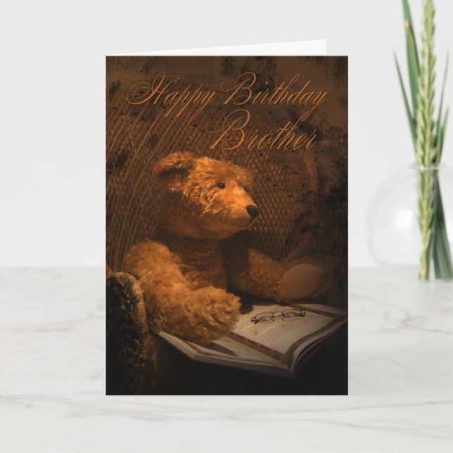 Brother Birthday Card With Teddy Bear Reading A Bo (Front)