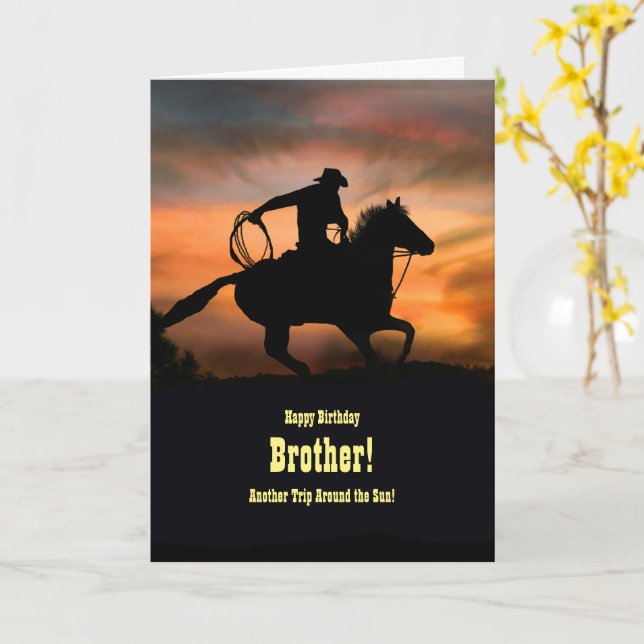 Brother Birthday Cool Country Western Horse Card (Yellow Flower)