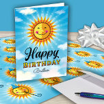 Brother Birthday Cute Sun Card<br><div class="desc">Make your Brother feel special on her birthday by sending her this cheerful smiling decorative Yellow and orange sun floating in the blue sky with clouds. Inside text says "The sun started shining just a little brighter on the day you were born." Interested in matching wrapping paper? Copy this link...</div>