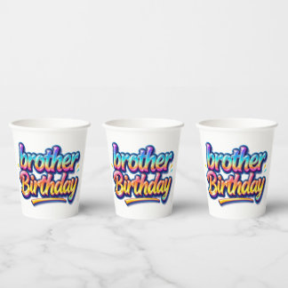 Brother Birthday Gift Colourful Rainbow Text Paper Cups
