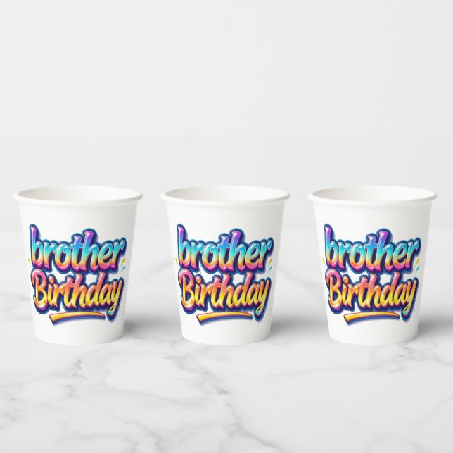 Brother Birthday Gift Colourful Rainbow Text Paper Cups (Multi)
