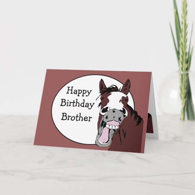 Brother Birthday Humour with Horse Cartoon Card (Front)