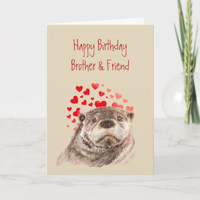 Brother Birthday Love Heart Cute Otter Animal Holiday Card (Front)