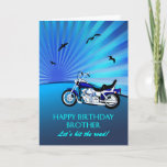 Brother Birthday Motorbike Sunset Card<br><div class="desc">Happy birthday brother card with a motorbike. A perfect card for a biker. A blue motorbike with a stylised sunset and flying birds. Any bike enthusiast will love to get a card like this.</div>