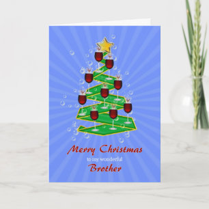 Brother, Christmas Tree with Wine Holiday Card