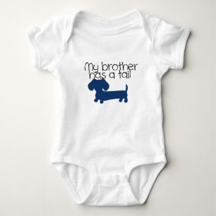 Brother (Dachshund) has a tail (blue) Baby Bodysuit