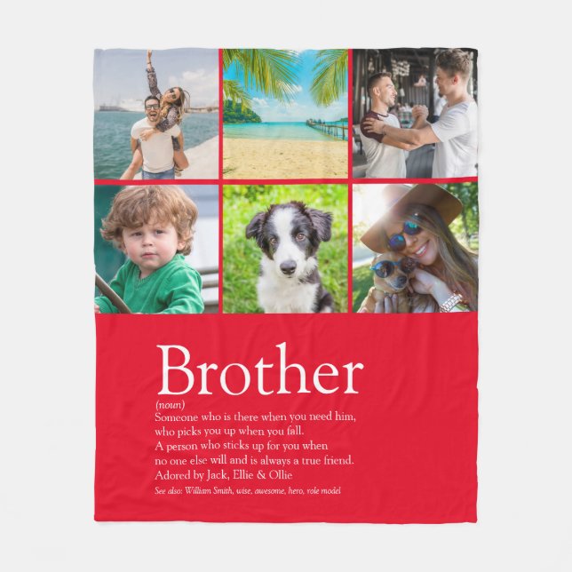 Brother Definition Cool Fun Photo Collage Red Fleece Blanket (Front)