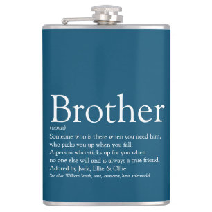Brother Definition Saying Fun Blue Hip Flask
