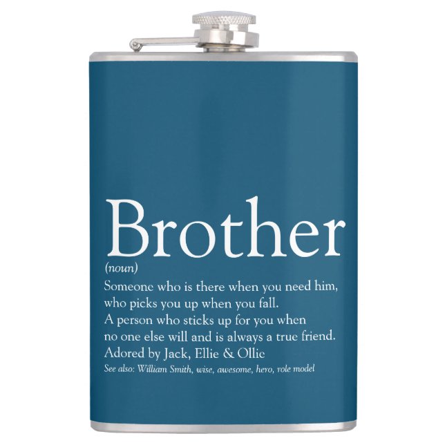 Brother Definition Saying Fun Blue Hip Flask (Front)