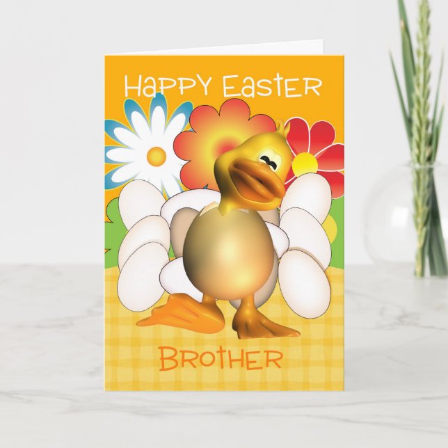 Brother Easter Card With Chick Eggs And Bright Flo (Front)