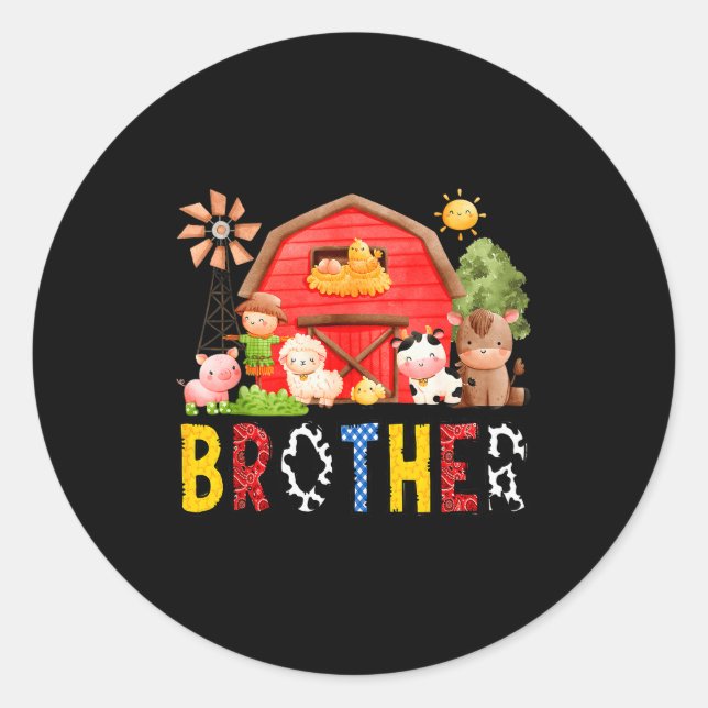 Brother Farm Cow Birthday Boy Matching Family Matc Classic Round Sticker (Front)