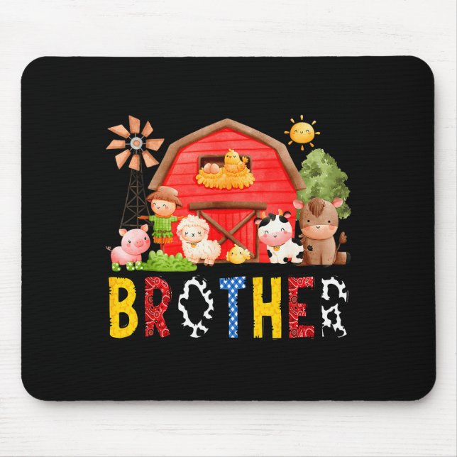 Brother Farm Cow Birthday Boy Matching Family Matc Mouse Mat (Front)