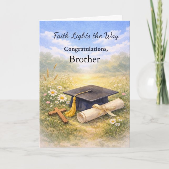 Brother Graduation Religious Cap Cross Custom Card (Front)