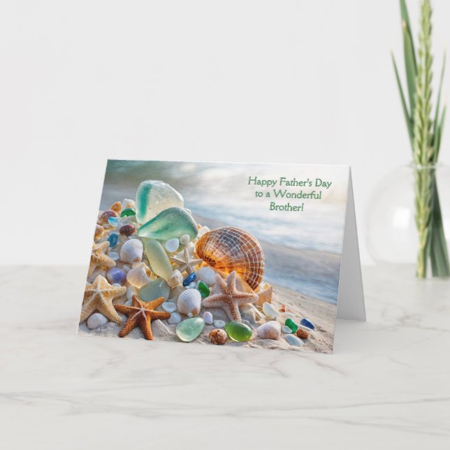 Brother Happy Fathers with Beach Seashells  Card (Front)