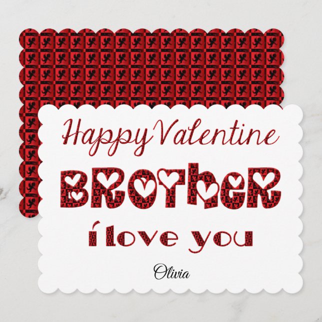 Brother I Love You Cute Cupid Typography Valentine Holiday Card (Front/Back)