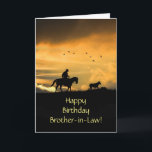 Brother in Law Birthday Cowboy and Horse Card<br><div class="desc">Brother in law birthday with a country western scene of a cowboy on his horse driving a steer in a southwestern sunset.</div>